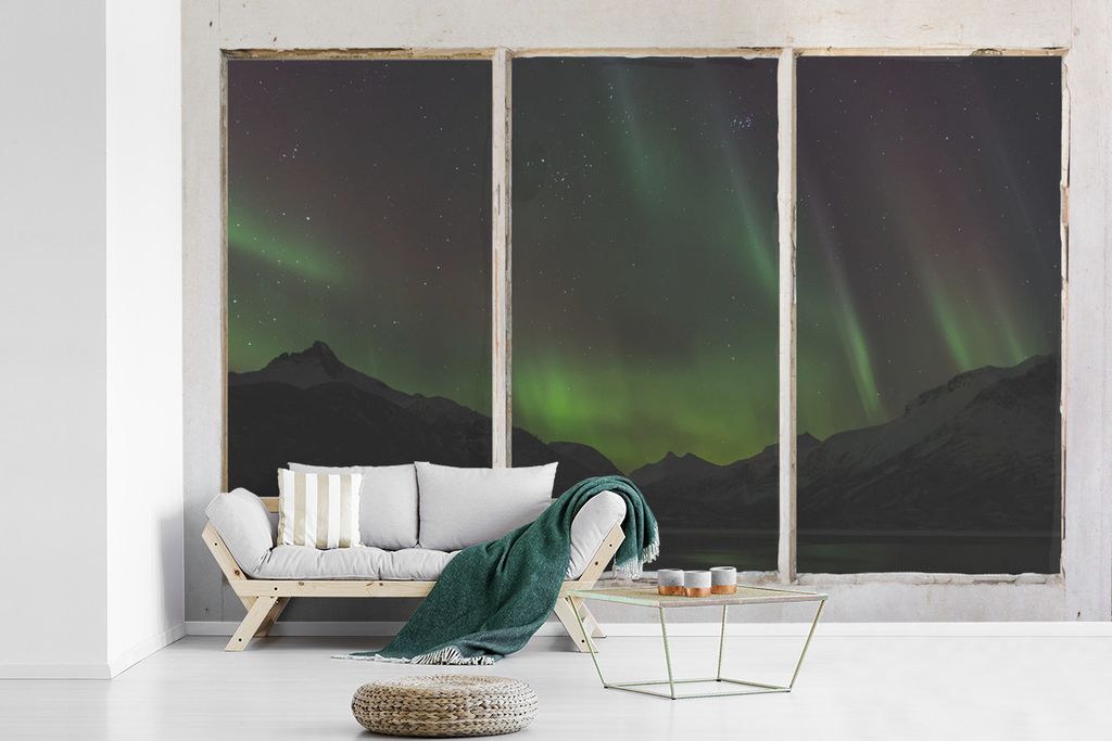 MuchoWow Fototapete für Wohnzimmer oder Schlafzimmer Wandtapete Vinyl Motivtapete Ausblick - Aurora - Wasser - 600x400 cm - Vinyltapeten
