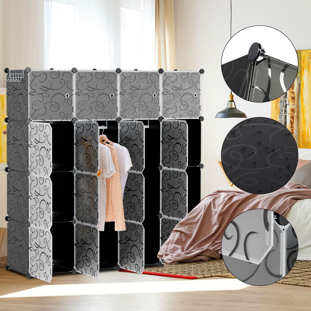 TolleTour 12/16/20 Fächer DIY Kleiderschrank Regalsystem Standregal mit Tür aus Kunststoff Aufbewahrung Schrank Garderobenschrank - 16 Fächer