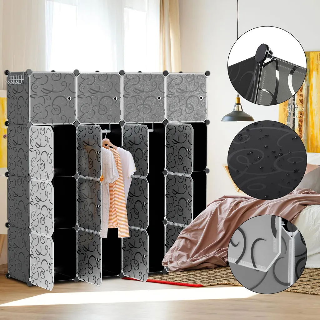 Hengda armadio fai da te 12/13/20 scatole sistema di scaffalatura armadio con porta acqua e antipolvere per camera da letto bagno (16 scatole)