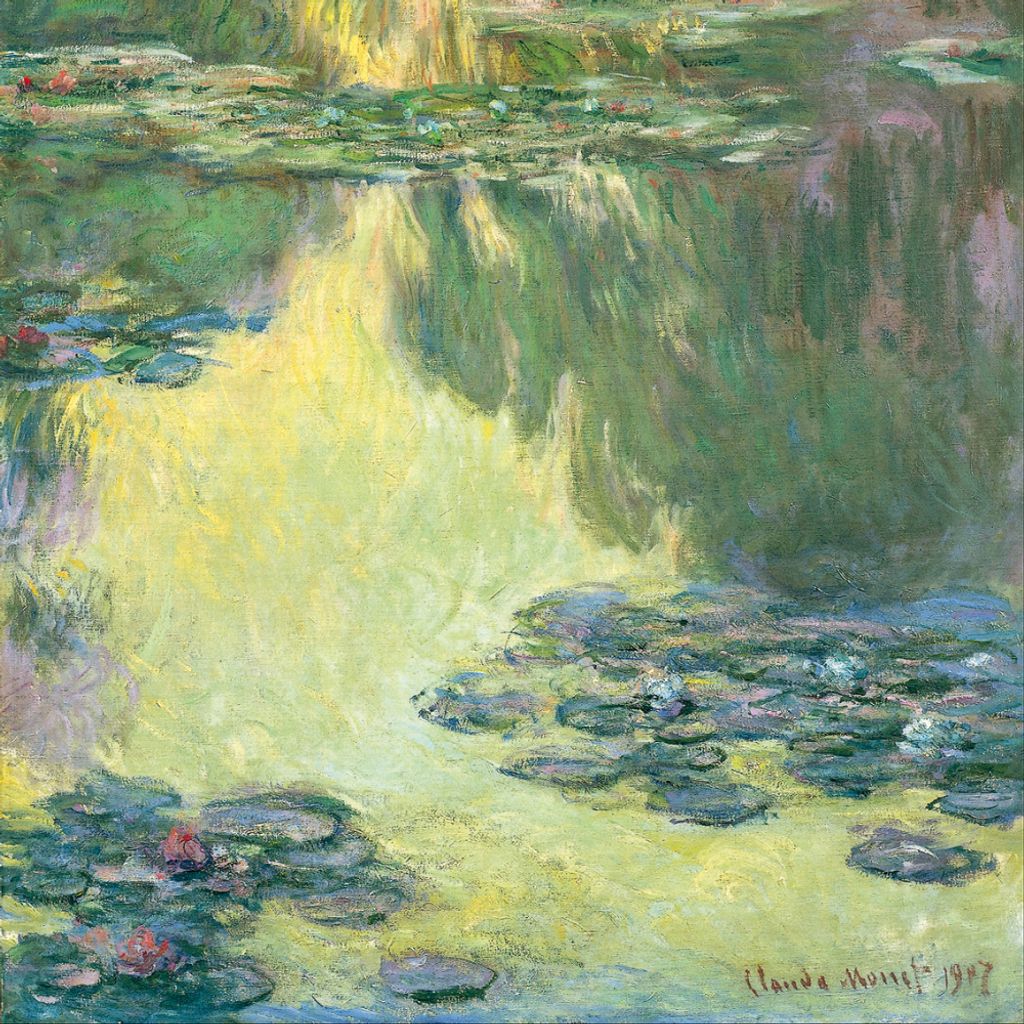 Claude Monet Kunstdruck Bild - Seerosen, 1907 (Grün-Gelb) (40 x 40 cm)