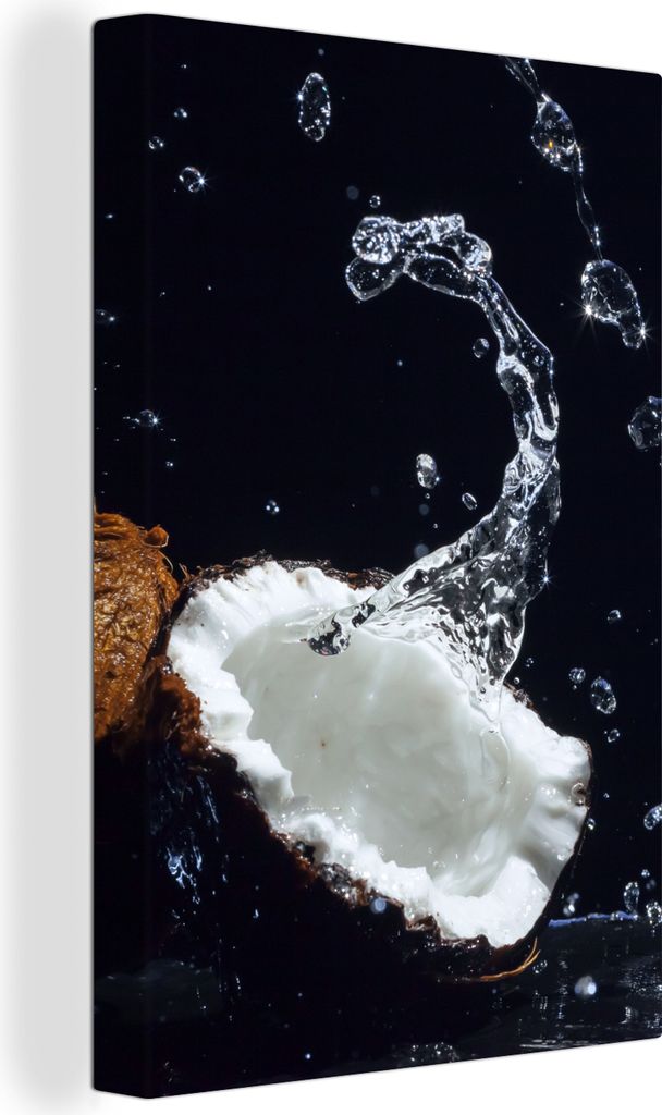 OneMillionCanvasses - Leinwandbilder - 90x140 cm, Kokosnuss - Stillleben - Wasser - Schwarz - Frucht, Wandbilder Kunstdruck Wanddekoration - Foto...