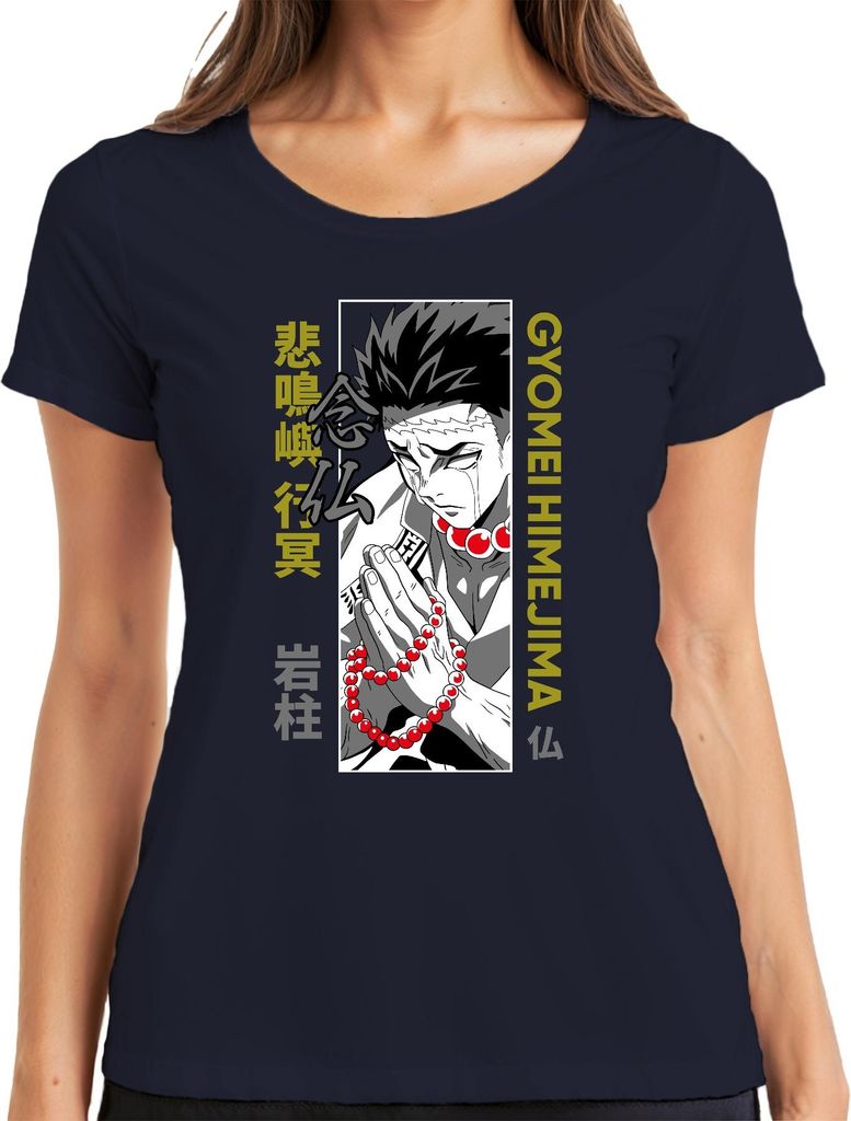 Kimetsu no Yaiba Gyomei Himejima Hashira Gebetsperlen Geschenk Damen T-Shirt, Navy, XL