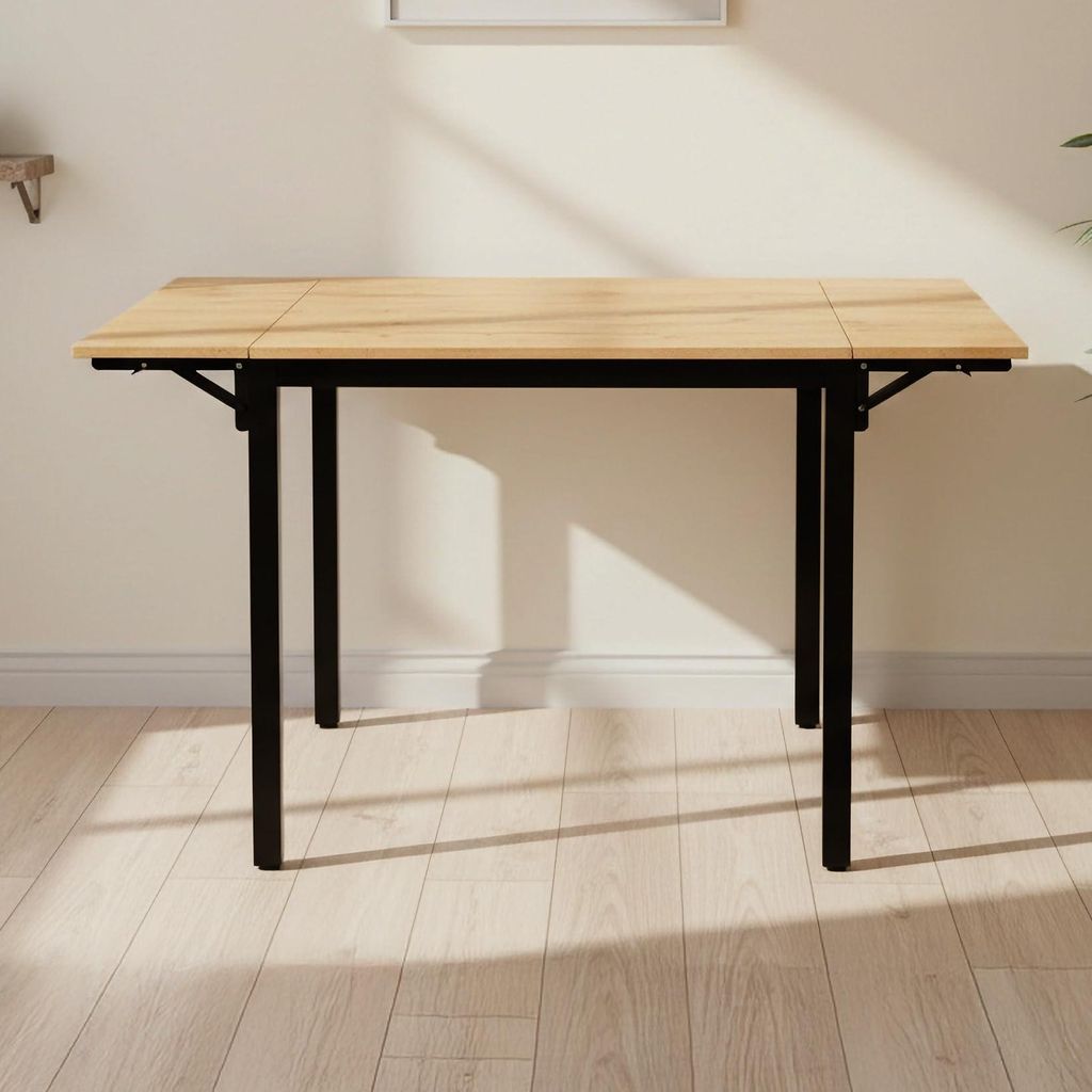 Esstisch Josephine | 76 – 120 x 78 cm | Ausziehbarer Klapptisch in Holz Eiche-Optik | Metallgestell Schwarz | 15 mm Tischplatte | Platzsparender ...