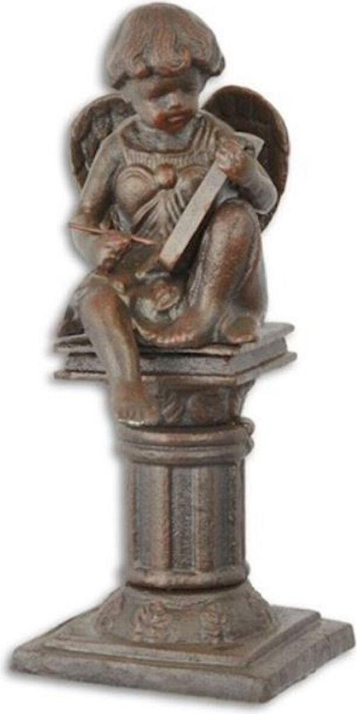 Casa Padrino Jugendstil Gartendeko Gusseisen Figur Engel auf Säule Braun 16,7 x 14,1 x H. 34,1 cm - Garten & Terrassen Deko Skulptur - Barock & Ju...
