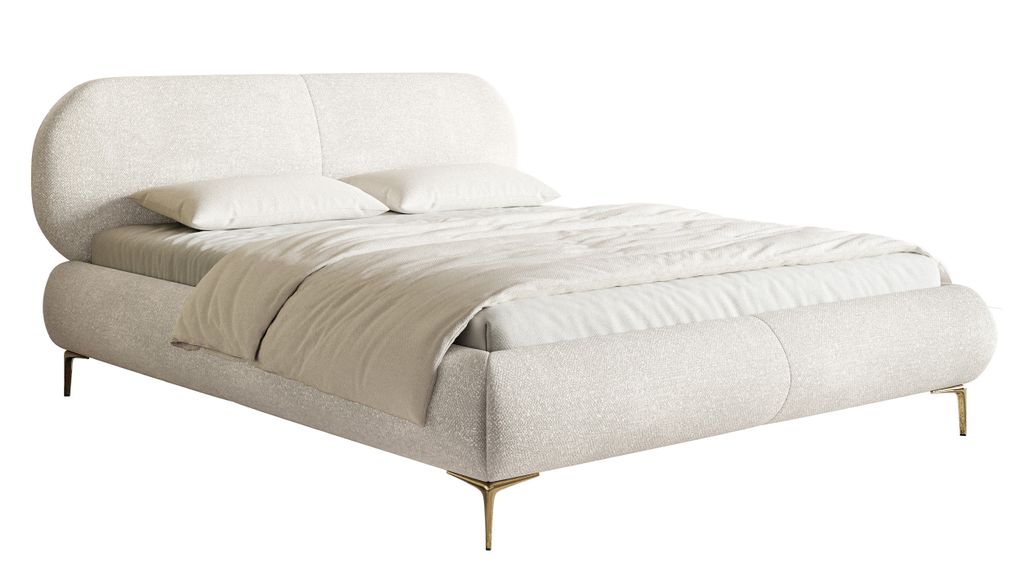 Selsey Ovalle - Doppelbett, Polsterbett mit goldenen Metallbeinen, Creme 140 cm