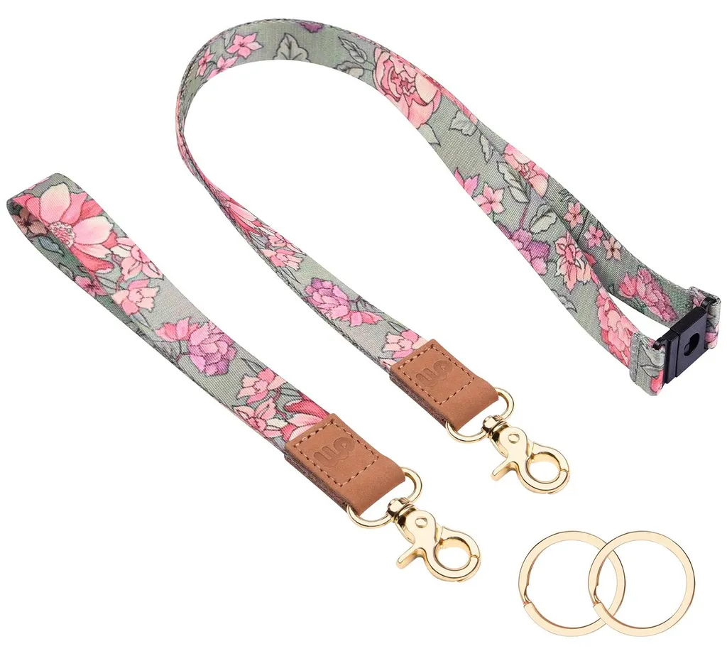 Porte-clés dragonne en tissu pour badge et téléphone avec motifs de fleurs