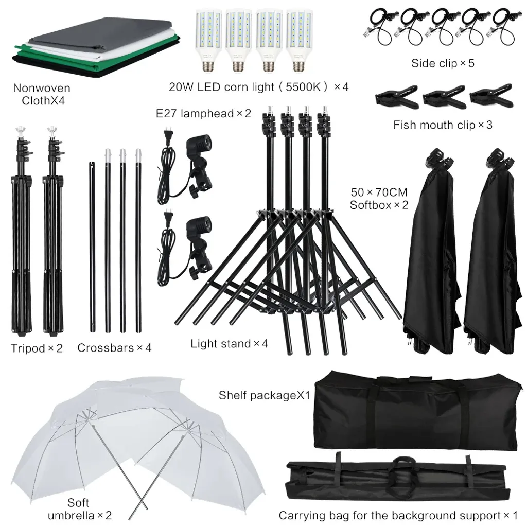 Studio photo complet Kit 1 avec softbox et fonds de couleur pour portrait