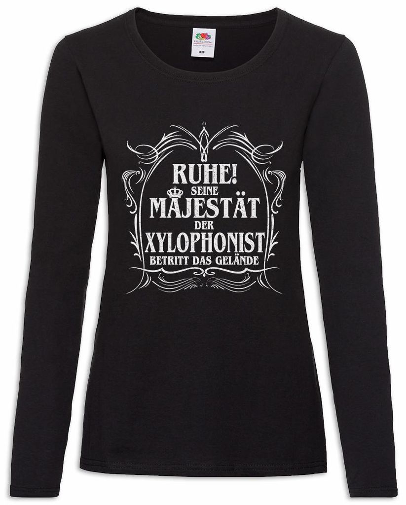 Urban Backwoods Seine Majestät Der Xylophononist, Damen Langarmshirt, Farbe: Schwarz, Größe: L