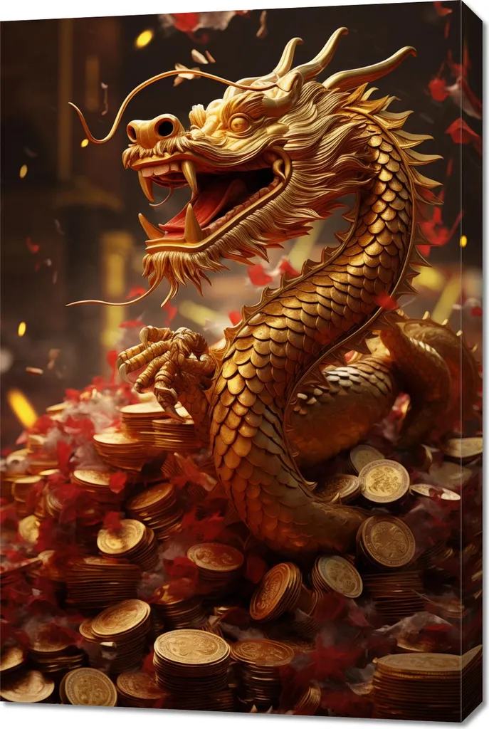 Affiche Grand Format Dragon de la Richesse 60x90 cm Art Mural Zen