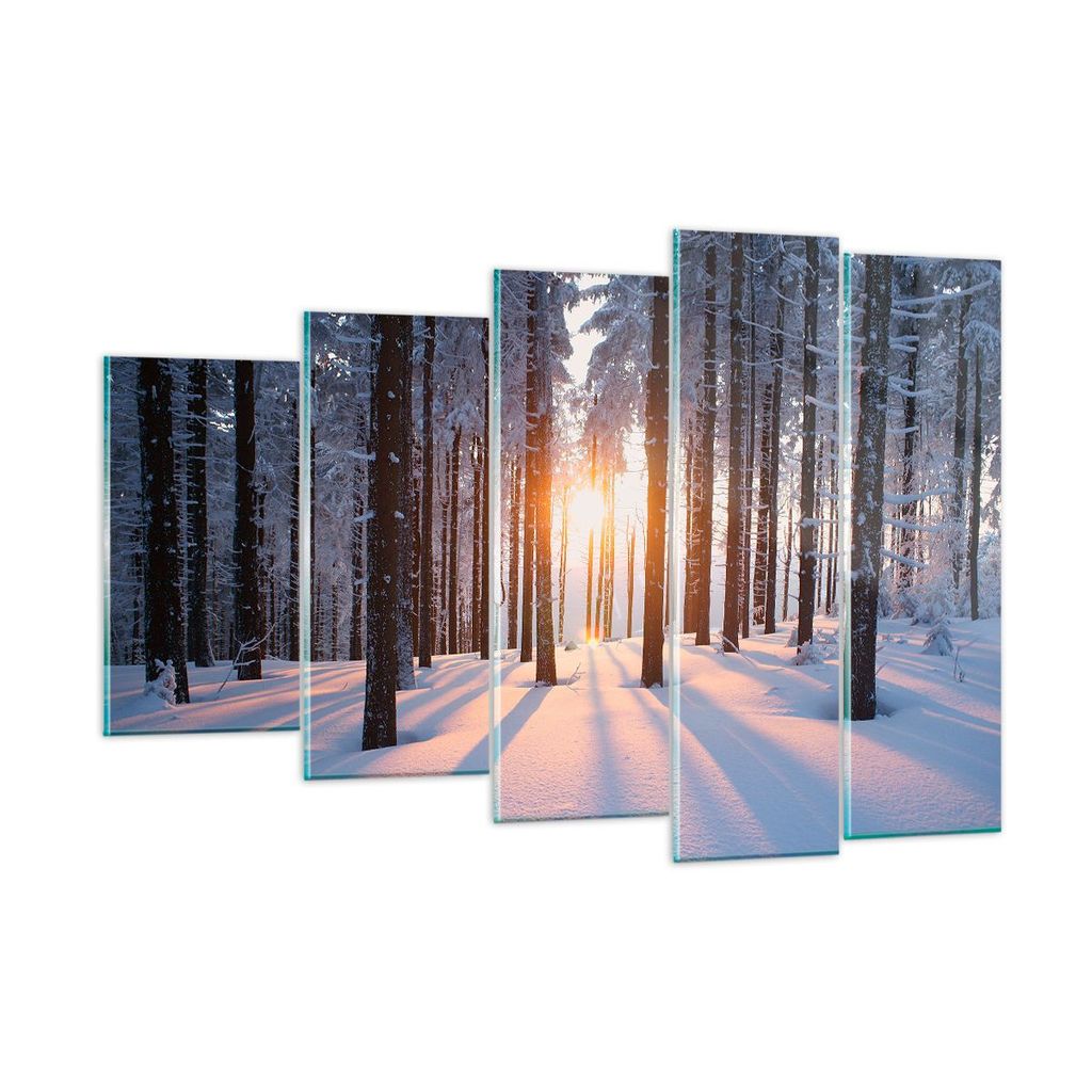Bilder auf glas - Wald Winter Schnee - 150x100cm - Glasbilder - Wandbilder - Kunstdruck - zum Aufhängen bereit - Wanddekoration aus Glas - Glas Bi...