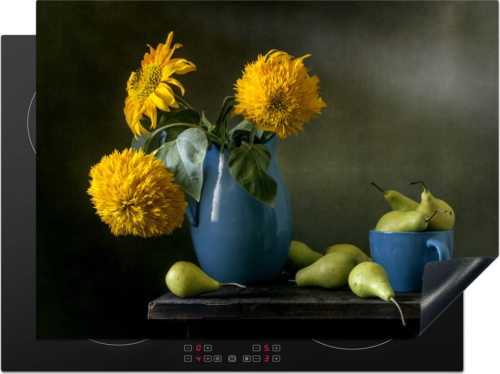 KitchenYeah Herdabdeckplatte Stilleben - Blumen - Birnen - Malerei - Kunst , 71x52cm, Küche Deko, Glaskeramikkochfeld Herdabdeckung, Abdeckplatt...