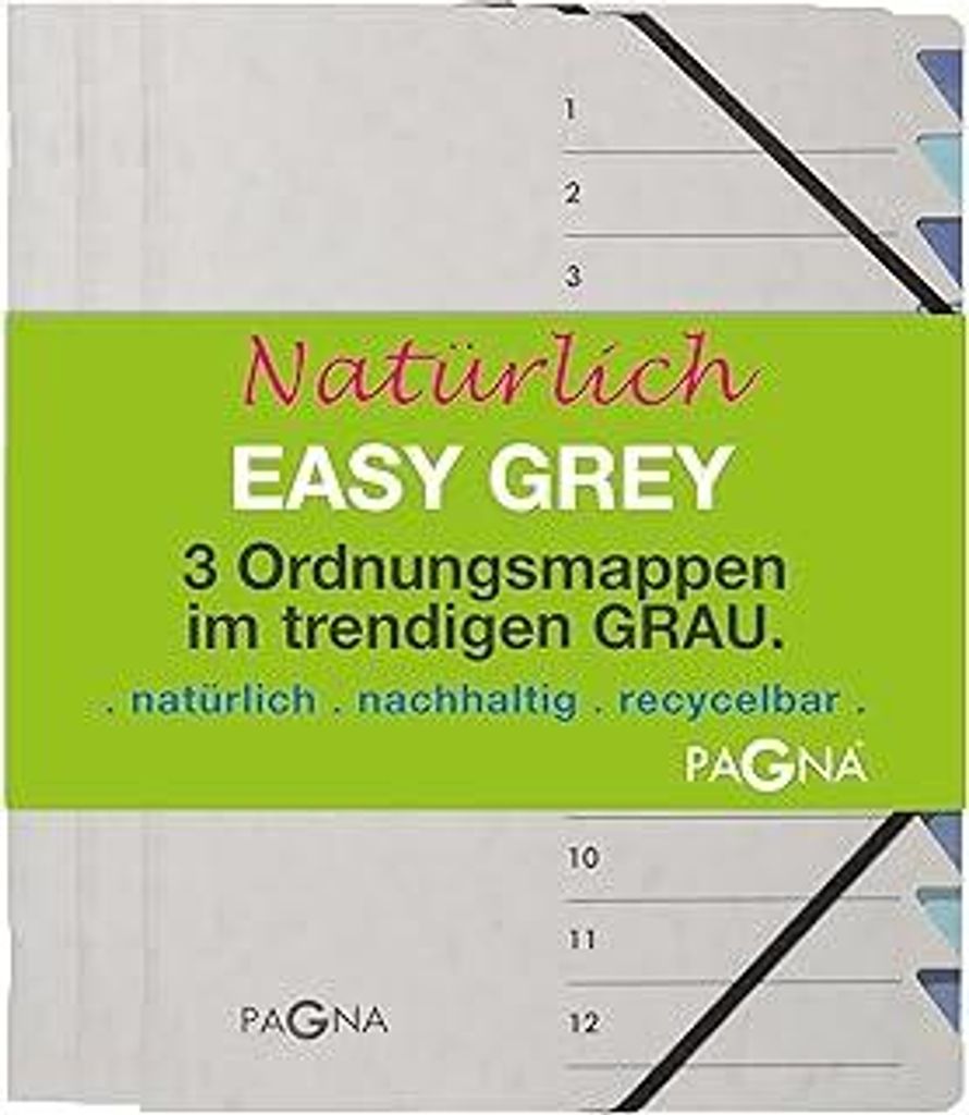 Pagna 44008-00 Ordnungsmappenset 12 Fächer Easy Grey sortiert 3 Stück