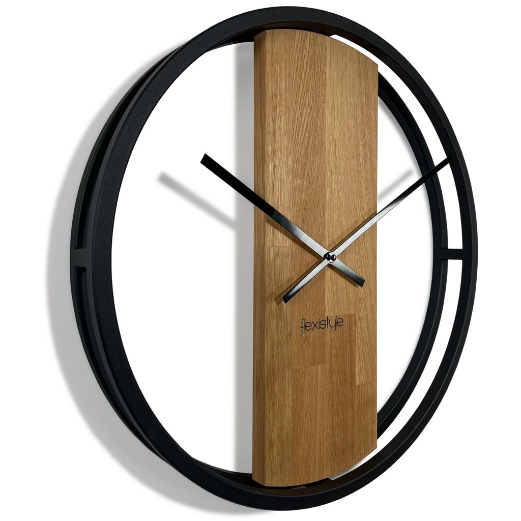Horloge murale grande sans tic-tac LOFT OVAL métal noir 3D Image du produit 