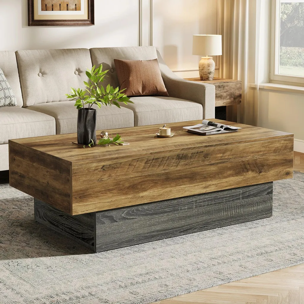 Grande table basse rustique 140x70 cm pour salon familial convivial chic