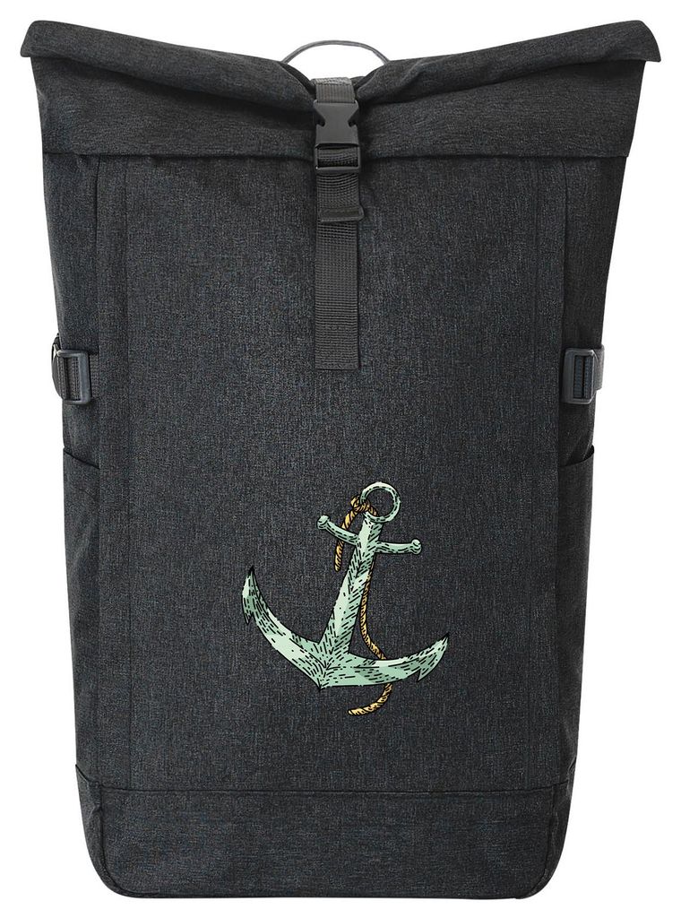 Huuraa Kurierrucksack Anker Anchor 30-44 Liter Black Melange Fairtrade Rolltop Rucksack Geschenkidee