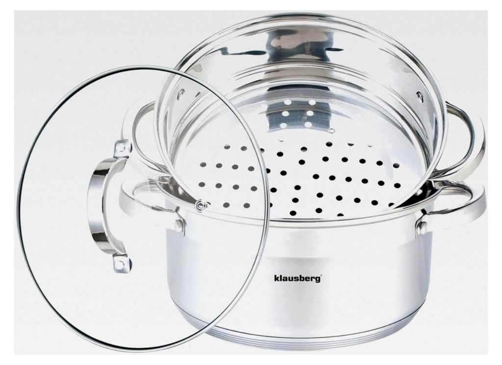 Dampfkocher 22cm Set Induktion Kochtopf Dampfgarer mit Glasdeck (Silber, 3 Teile)