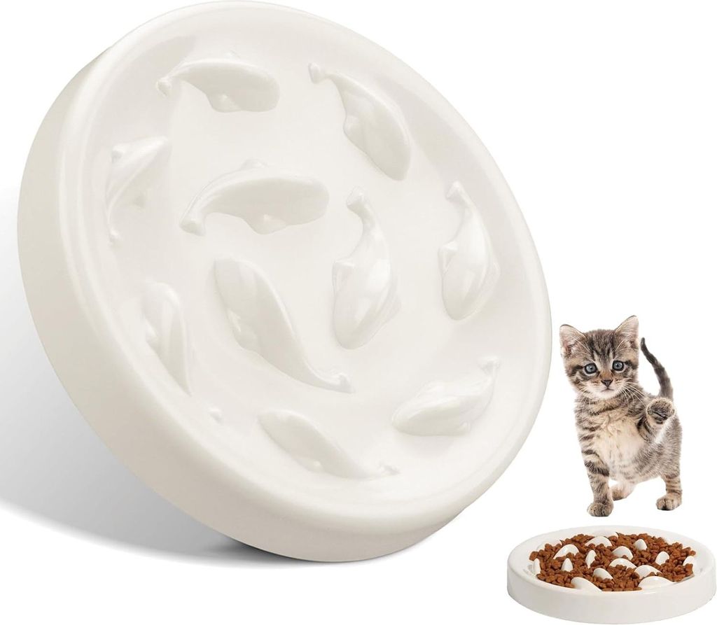 Langsame Futterkeramik 16 x 16 cm für nasses Katzenfutter Langsame Futterkatze in Pastellfarben Langsame Futterstelle für Katzen und kleine Hunde...