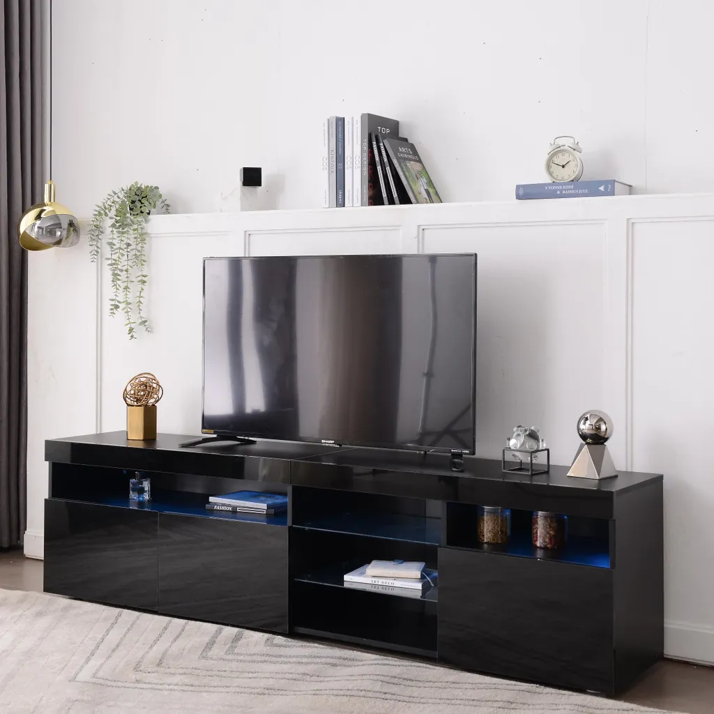 Grand Meuble TV LED pour Salon Cinéma : Rangement Multimédia 180cm Noir
