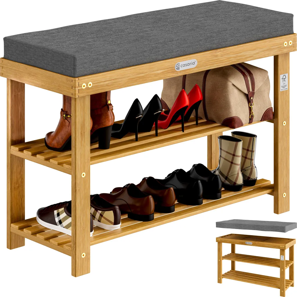 Banc à chaussures gain de place pour couloir étroit en bois