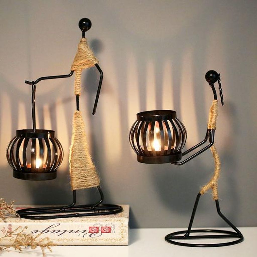 Nordischer Metall-Kerzenhalter Abstrakte Figurenskulptur Candlestick Decoration Handmade Statue Home Decoration Art Christmas Gift 1 Stück (Größ...