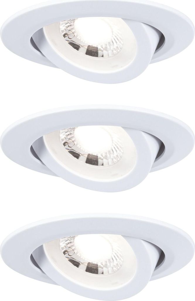 Three white recessed spotlights are arranged vertically against a white background.