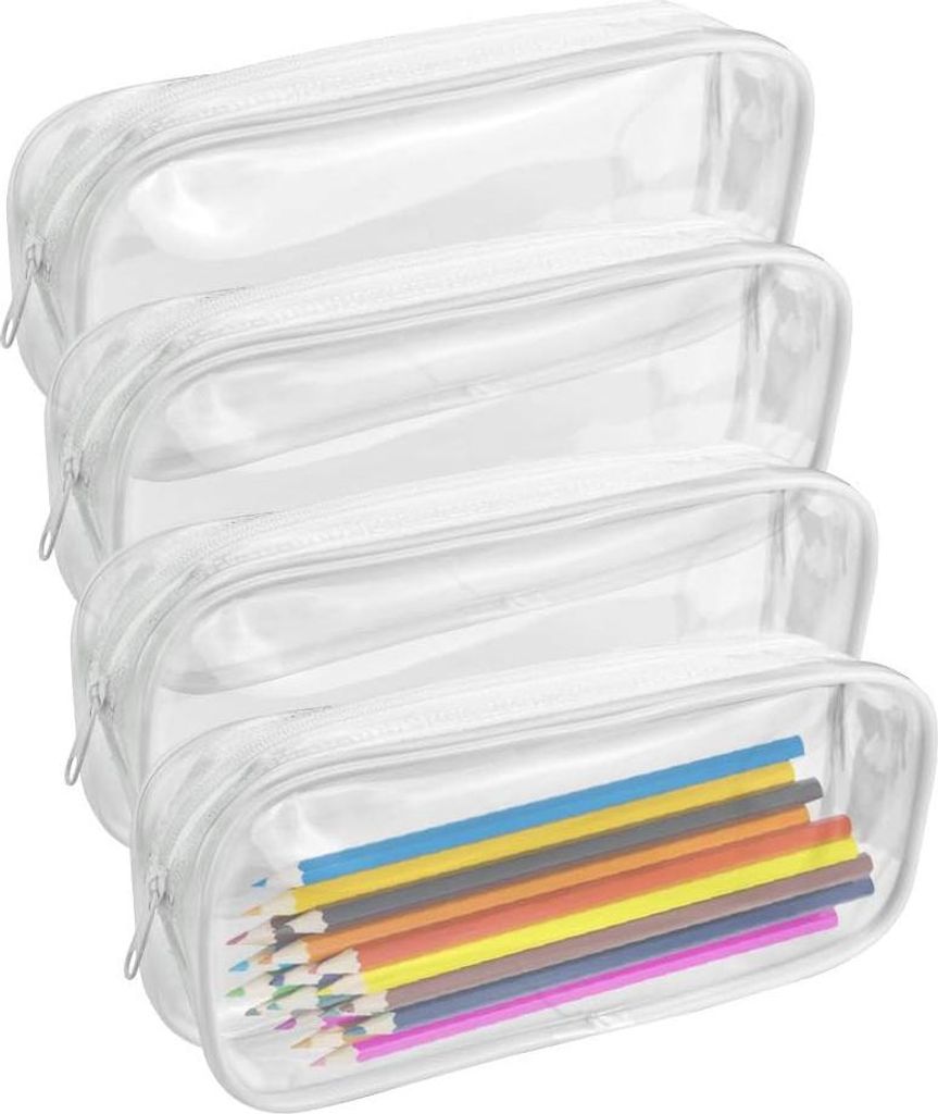 Große Kapazität durchsichtige Etui - 4 Stück transparente PVC Stift Bleistift Tasche mit Reißverschluss