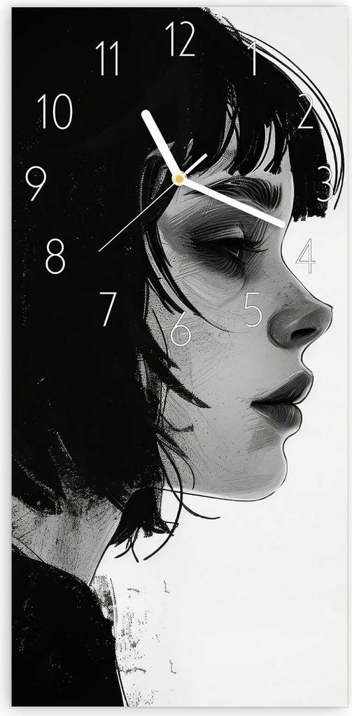 Wanduhr aus Glas mit Motiv Silhouetten Porträt- 30 x 60 cm - inkl. Aufhängesystem