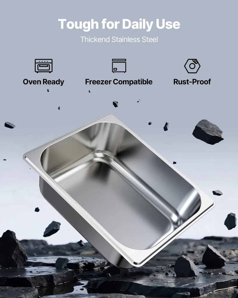 VEVOR Vaschette Inox GN 1/2 - 6 Pezzi da 6L per le tue Feste in Famiglia - 2