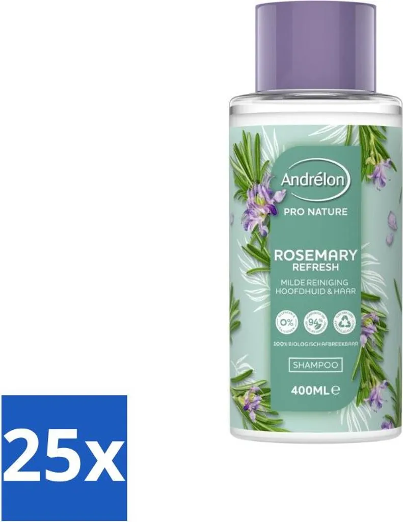 Andrélon Pro Nature Romarin Refresh Shampooing 400ml - Lot de 25 flacons