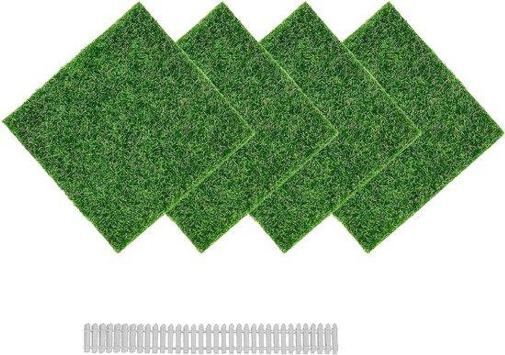 Kunstgras 15x15cm mit Mini-Zaun für Puppenhaus Dekoration