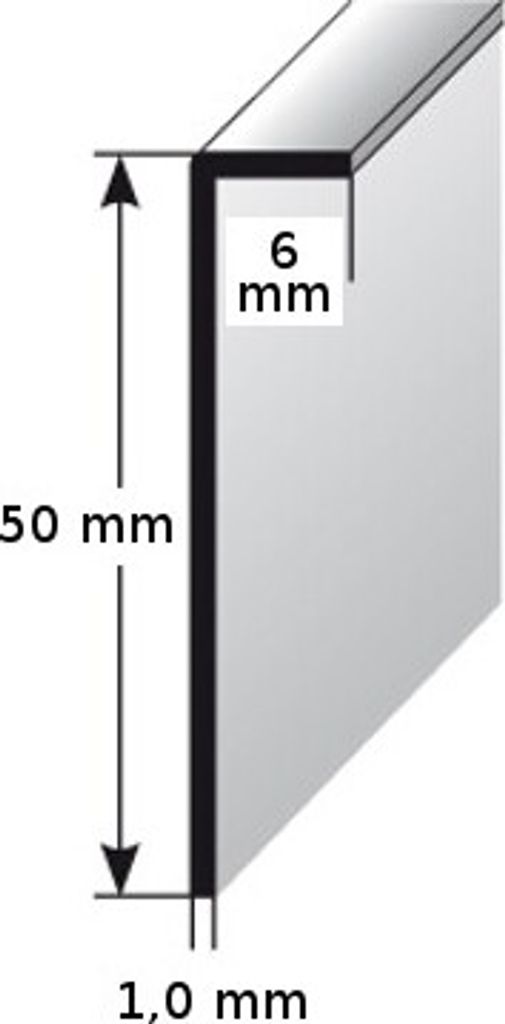 Einklebe-Sockelleiste für Designbeläge, Höhe: 50 mm, Breite: 6 mm, aus mattem Edelstahl, selbstklebend, Typ: 453