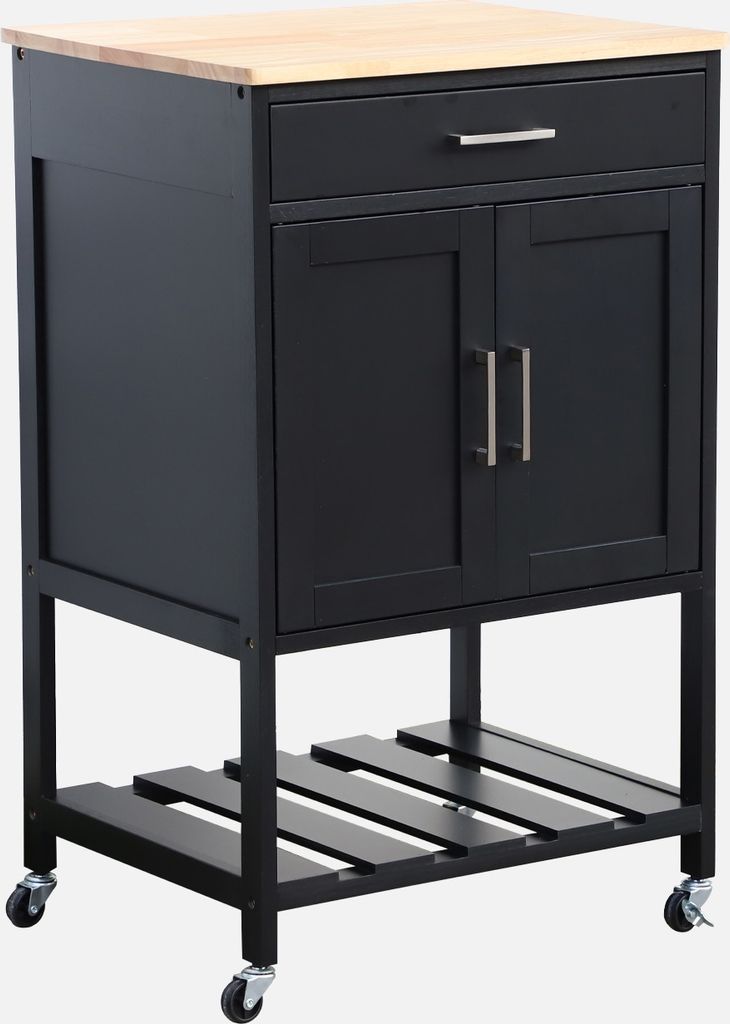Carrello da cucina in legno di gomma con 2 ripiani, 56cm , Immagine del prodotto 