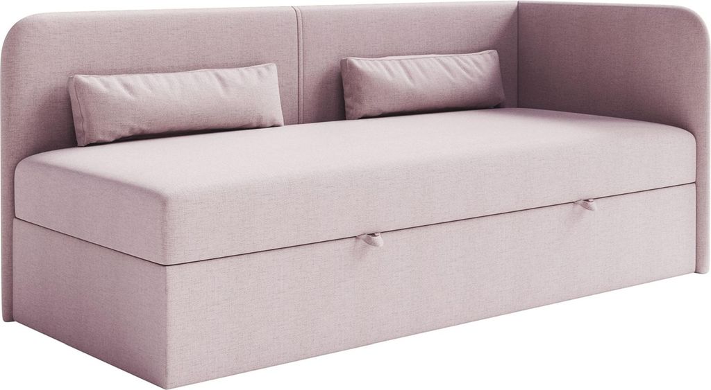 Selsey Calmmo – Jugendbett 90x200 mit Bettkasten, Chenille-Bezug, Kopfteil rechts, Rosa