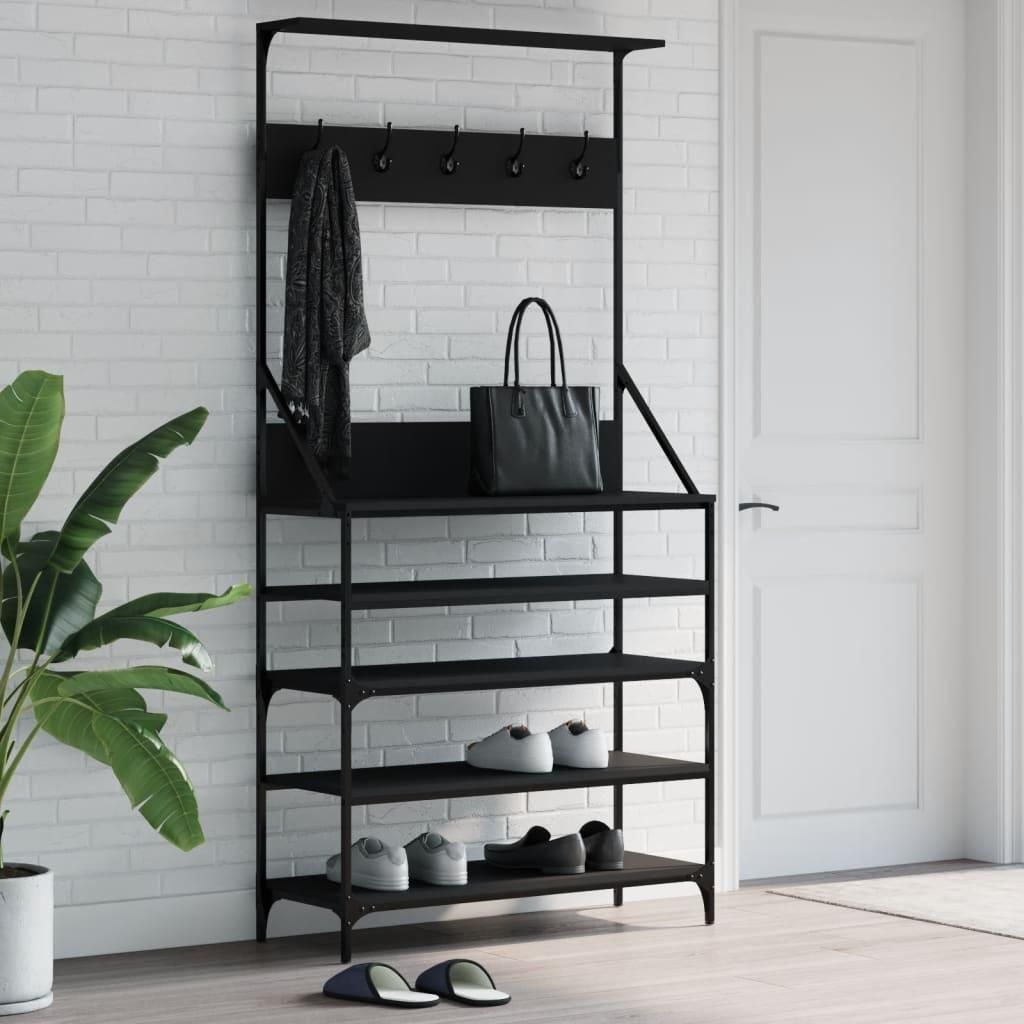 Věšák na kabáty s botníkem černý 90x34x184 cm Obrázek produktu 