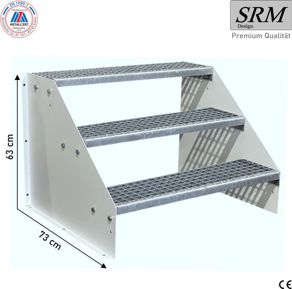 3 Stufen Standtreppe Modell 1 freistehend Weiß Treppe Stahltreppe Breite 100 cm Höhe 63 cm ohne Geländer