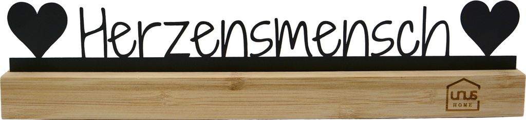 UNUS Herzensmensch Schriftzug Deko-Aufsteller Bambusholz Metall Aufsteller Geschenk
