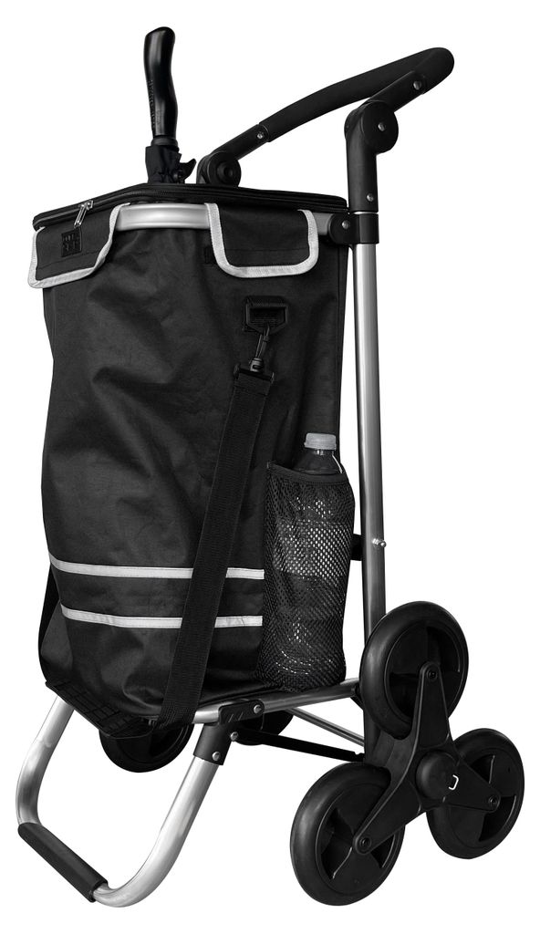 Faltbarer Aluminium Einkaufstrolley 57L (48L + 9L Kühlfach) Schwarz, 50kg Traglast, 35x45x98cm, EVA Treppenräder Ø32cm, Klappbar, Als Sackkarre ...