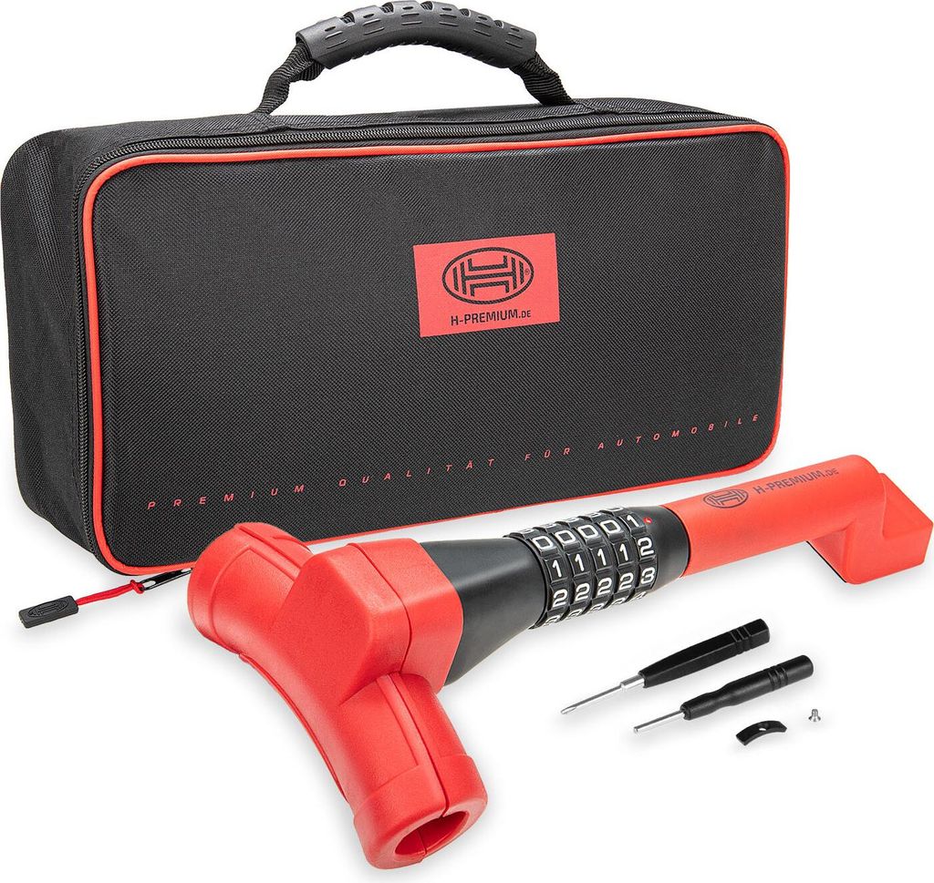 HEYNER Lenkradsperre Auto, Diebstahlschutz mit 5‐stelligen Zahlenschloss, verstellbar 35–42 cm, rot‐schwarz
