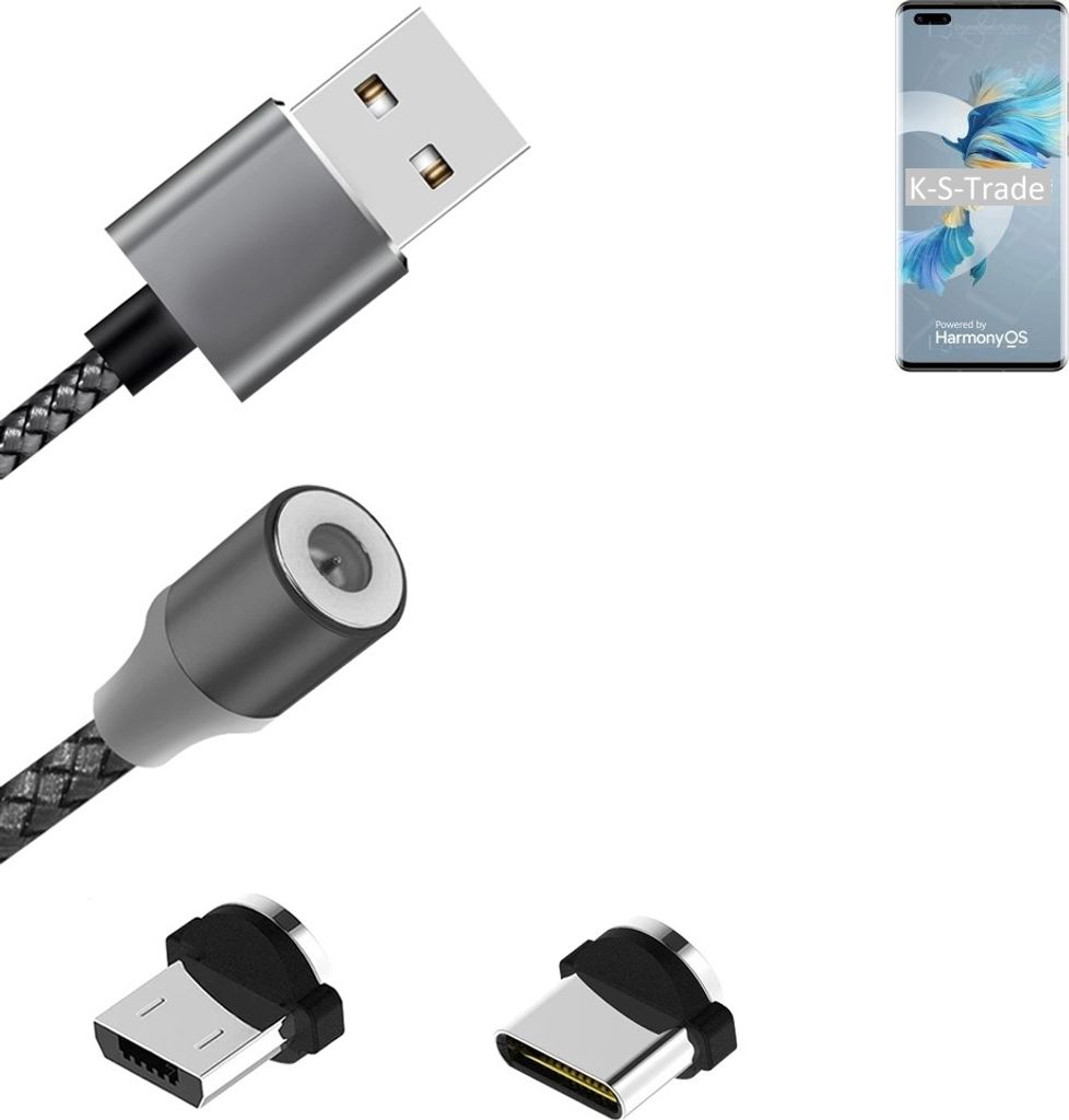 K-S-Trade Hochwertiges Magnet-Lade-kabel Sync-Kabel Daten-Kabel für Huawei Mate 40E Pro 5G mit USB-Typ-C-Anschluss und Micro-USB-Anschluss 2A bis zu