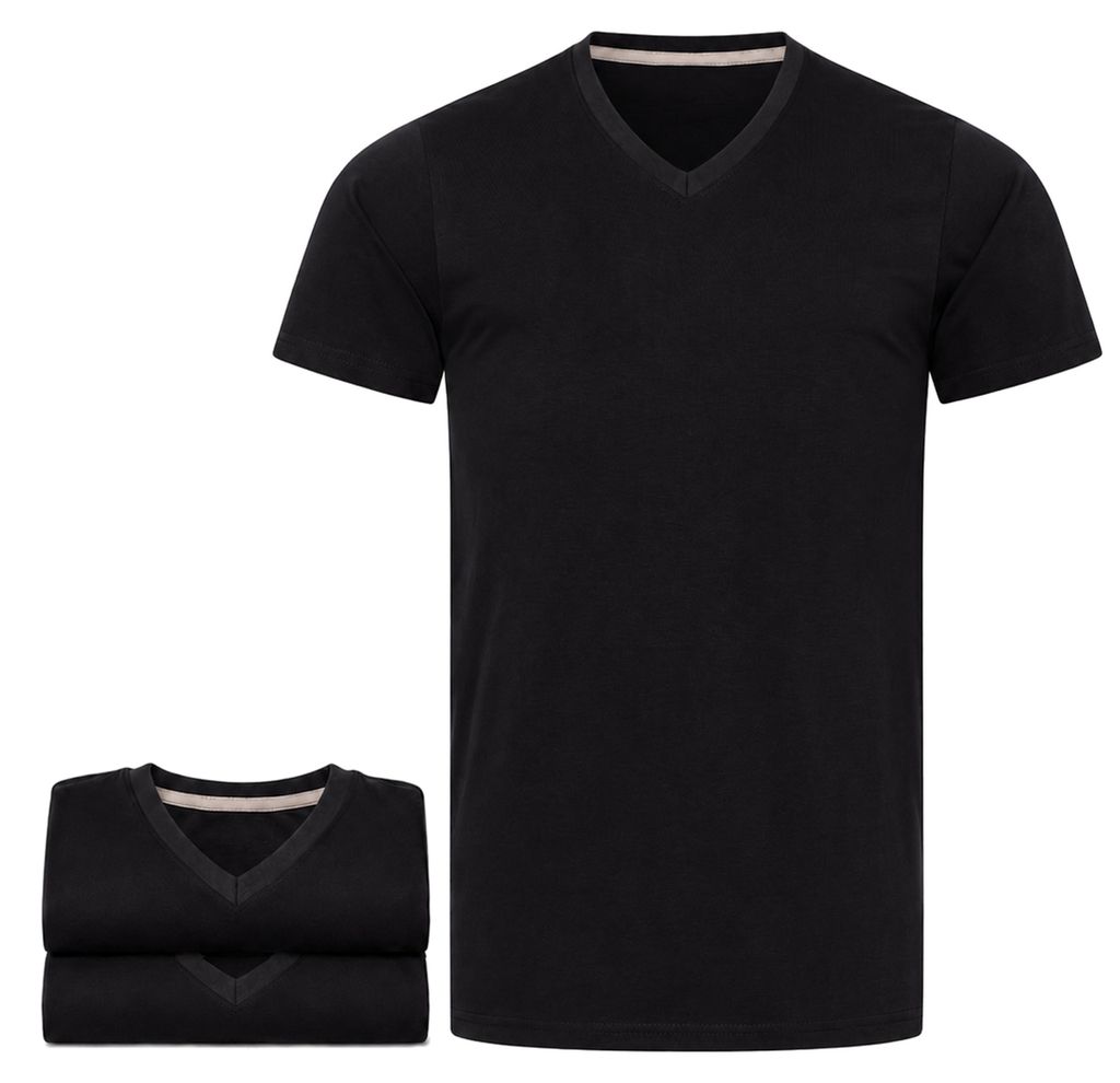 Mivaro Herren T-Shirt 3er Pack V-Ausschnitt Schwarz - Produktbild 