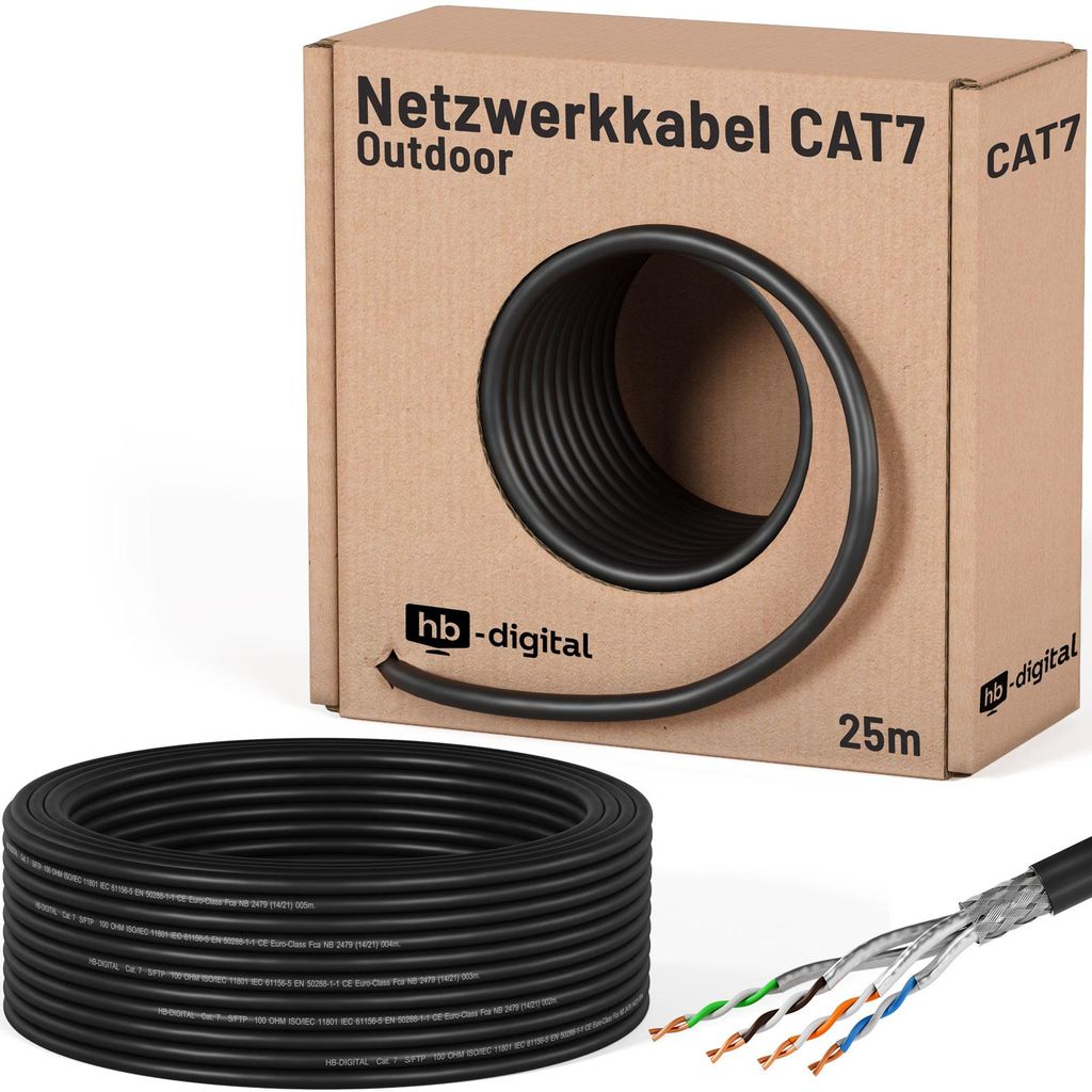 hb-digital 25m Netzwerkkabel CAT 7 Outdoor LAN max. 1000 Produktbild 