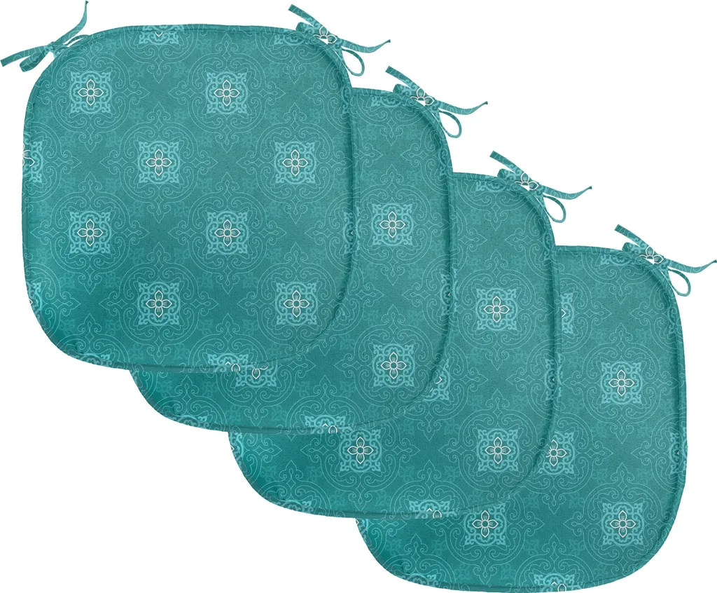 ABAKUHAUS Cuscini marocchini per sedie da sala da pranzo, motivi orientali senza tempo, cuscini decorativi impermeabili con cinturini per sedie da cucina, 40 cm x 40 cm, confezione da 4, verde acqua, azzurro, bianco - 1