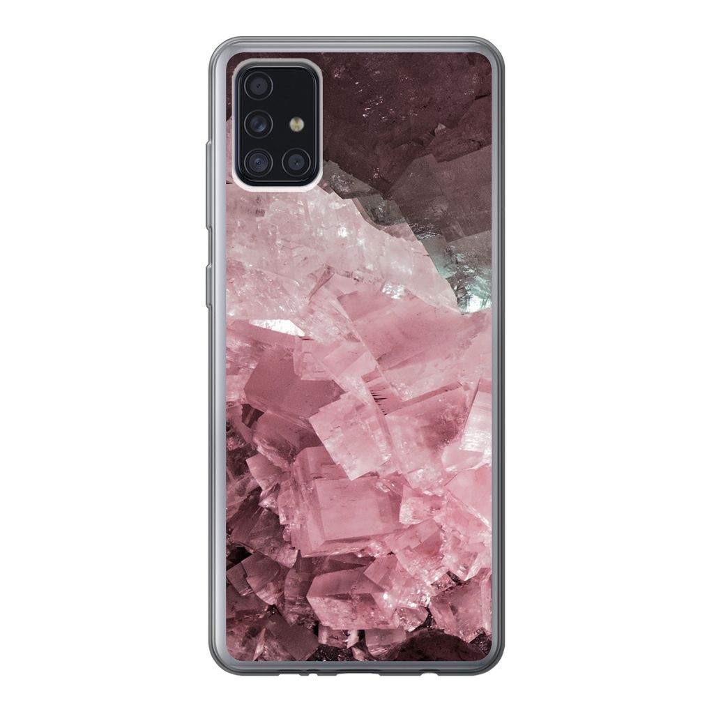 MuchoWow Handyhülle Schutzhülle Hülle für Samsung Galaxy A52 5G Naturstein - Rosa - Kristall Silikon Softcase Handy Hülle - Umschlag