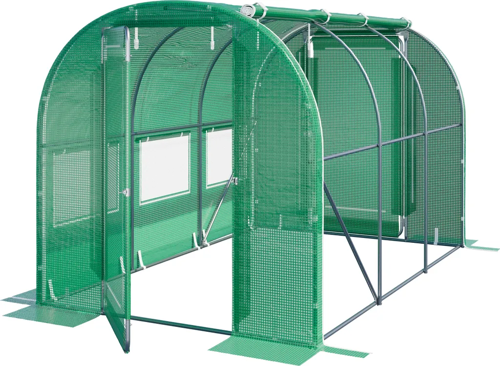Serre tunnel anti-UV TOOLPORT 2x3m avec porte pivotante robuste bâche verte