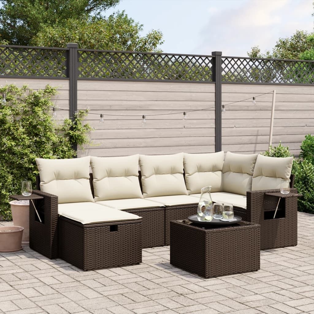 Maison Exclusive - 7-tlg. Garten-Sofagarnitur mit Kissen Braun Poly Rattan