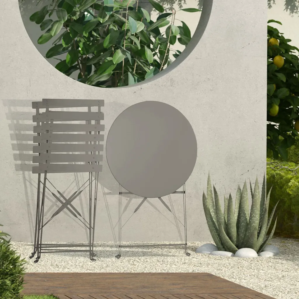 Mobilier de Balcon pour Petit Espace Ensemble Table et Chaises Taupe
