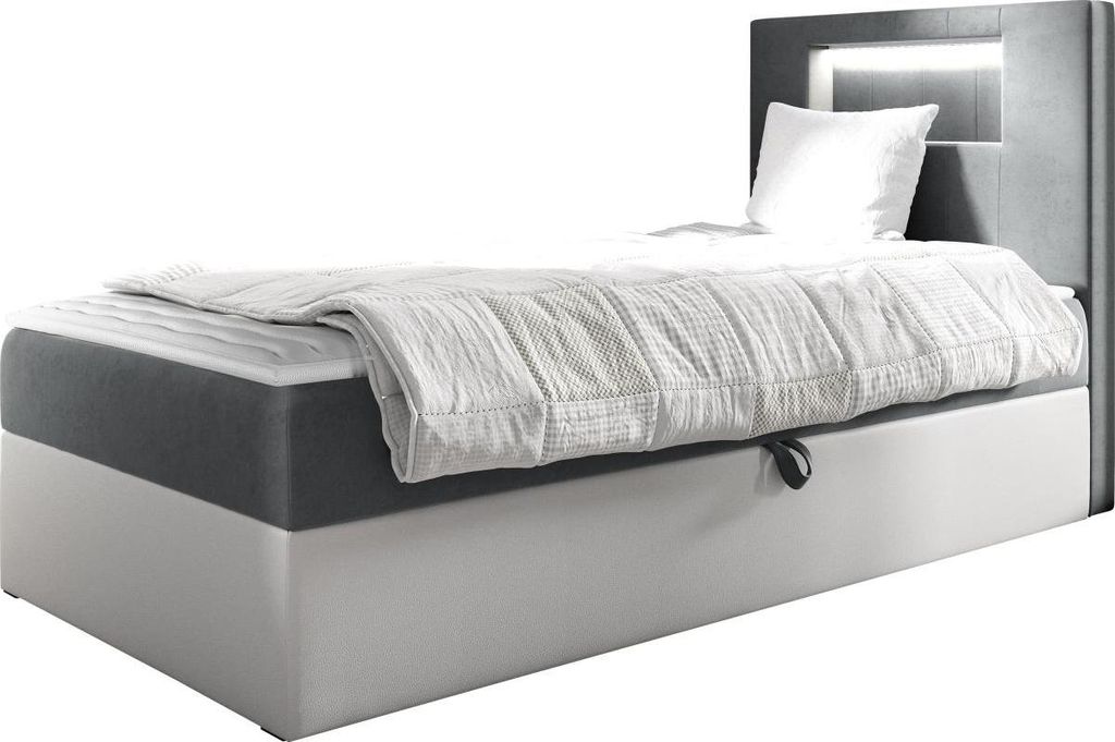 MIRJAN24 Boxspringbett Gold Junior 1 80x200, Einzelbett mit Bonellfederkern, Härtegrad - H3 (Farbe: Soft 017 + Fresh 14, Seite zum Öffnen des Bet...