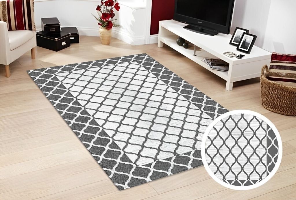 Dinarsu Waschbarer Teppich 1123-Grey 4mm 6x Größen Läufer Grau : 80x150 cm