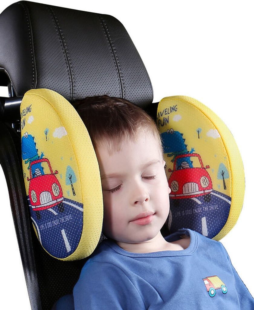 Happy Home Verstellbare Auto Nackenstütze Kinder kopfstütze mit Memory Schaum 360° drehbare Kopfstütze Auto schlafen Ergonomisches Gelb