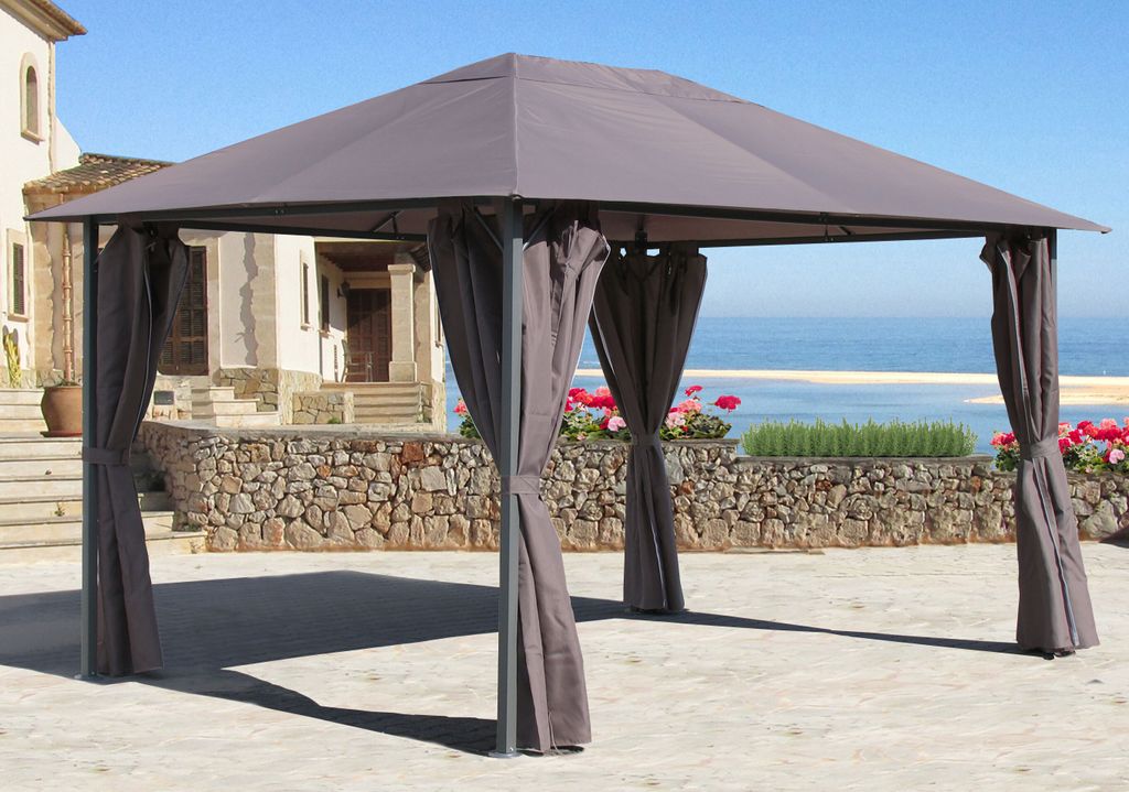 Metall Garten Pavillon Nizza 3x4m Taupe mit 4 Seitenteilen Partyzelt